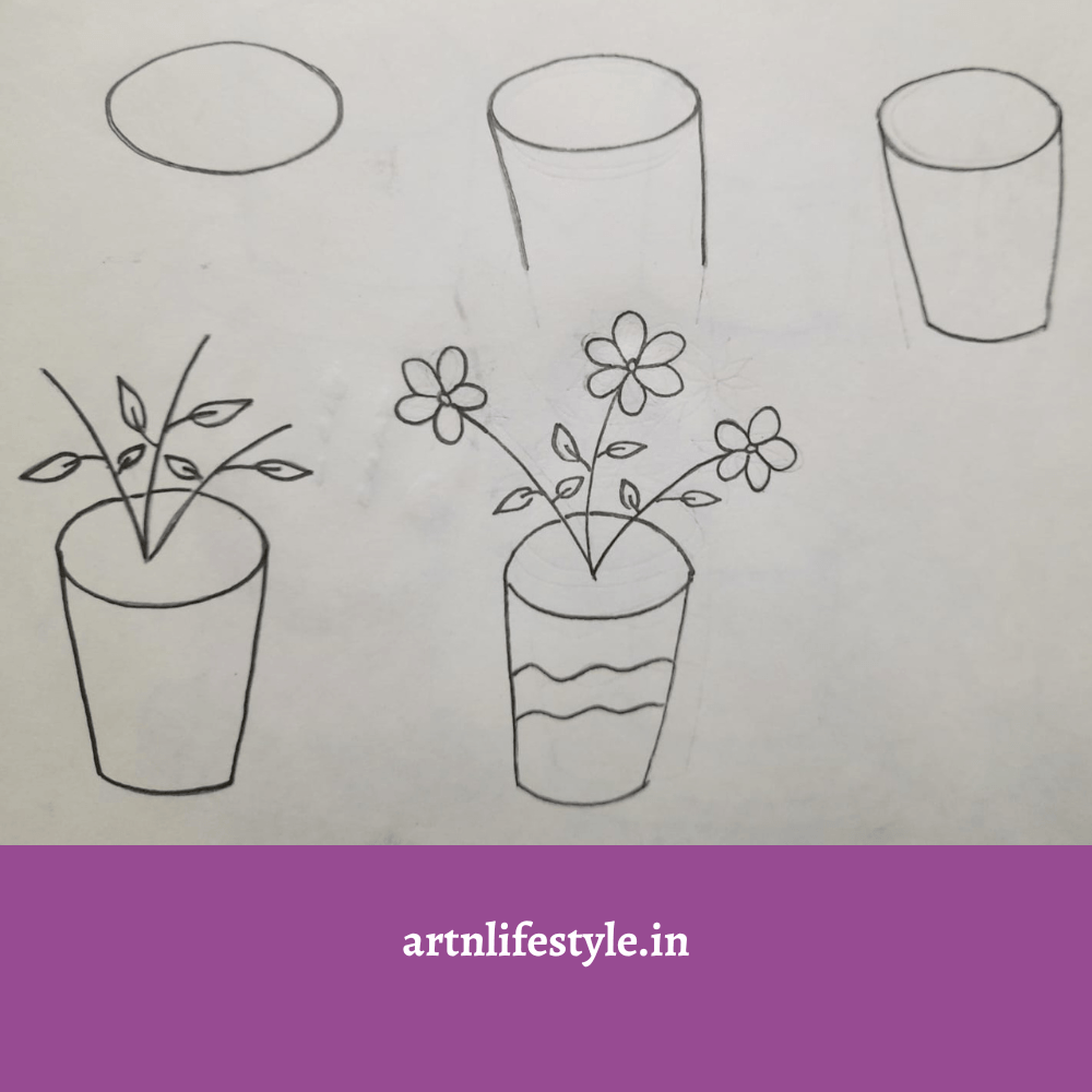 flower pot drawing for kids