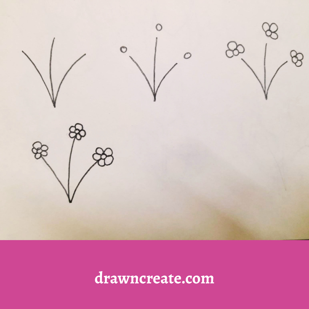 Step by step three flower drawing