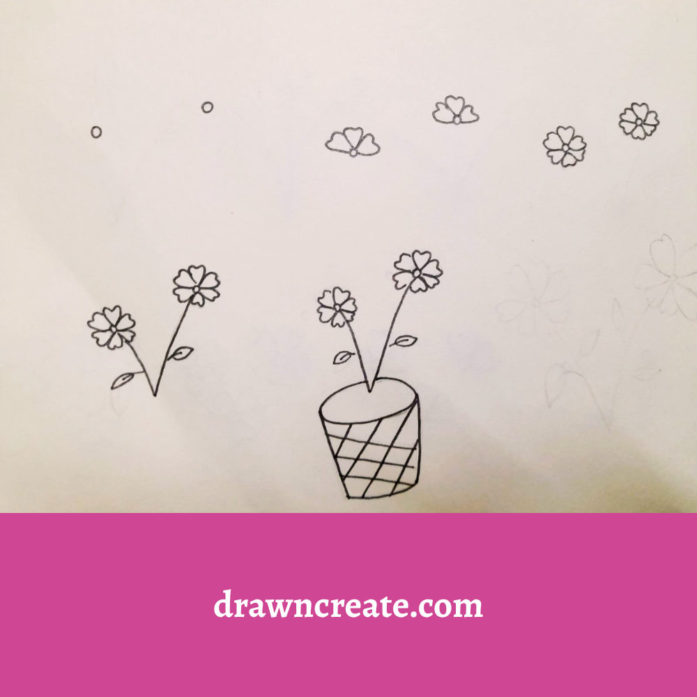 Step by step flower in a pot drawing