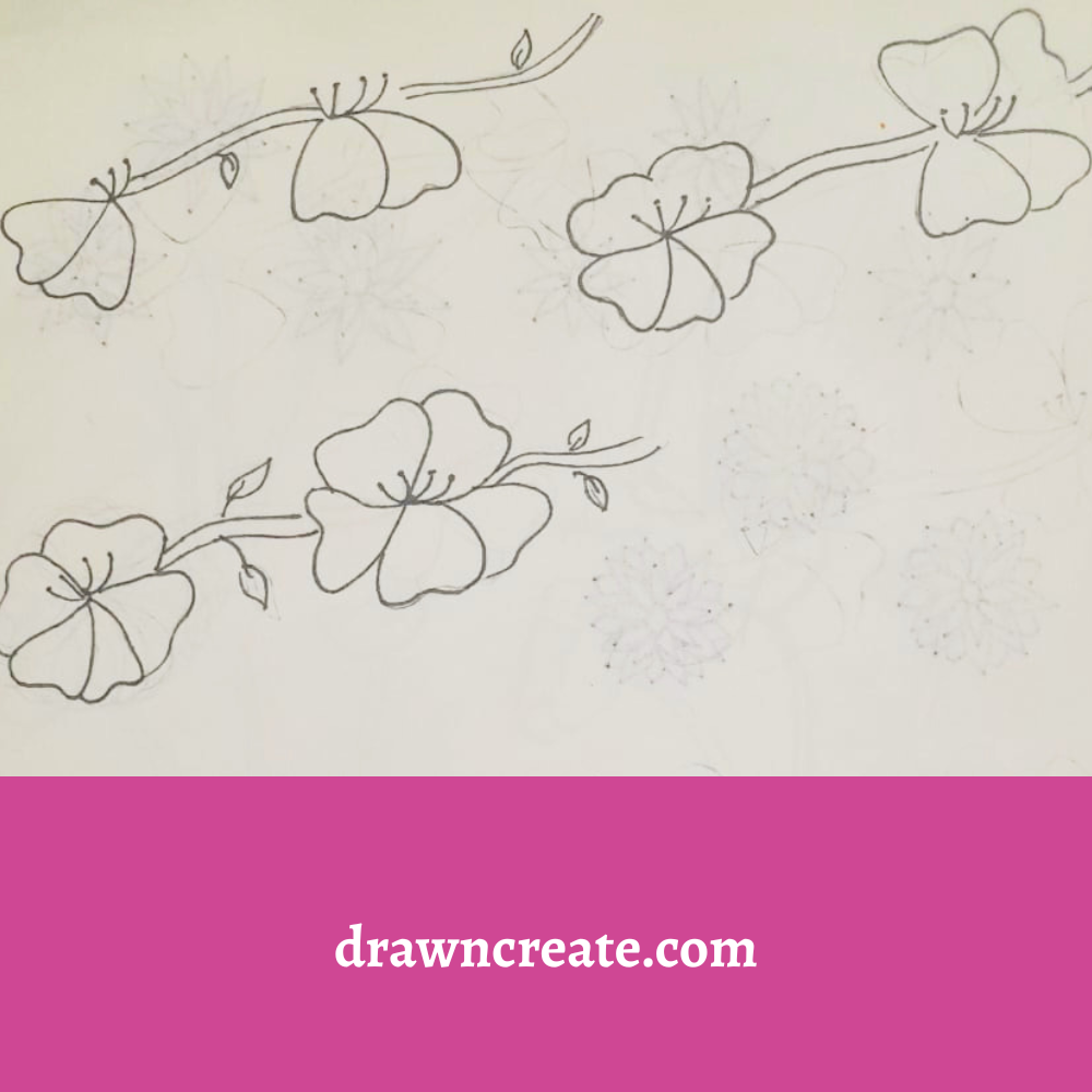 Step by step sakura flowers drawing